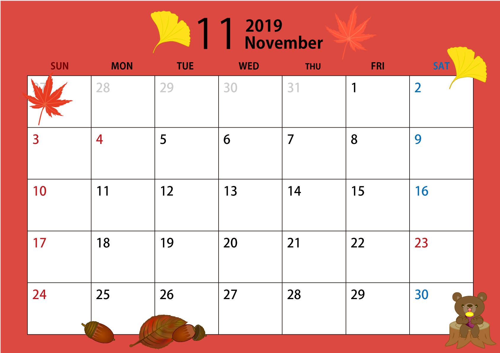 2019年11月のカレンダーを更新いたしました ネット商社ドットコム